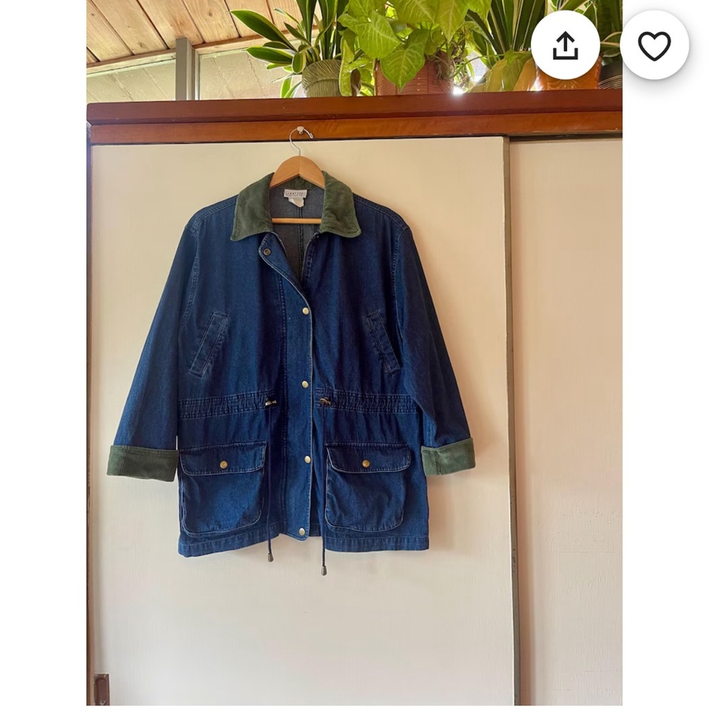 Vintage 90s Blue Denim Chore Jacket with Green Corduroy Collar - Picture 8 of 8